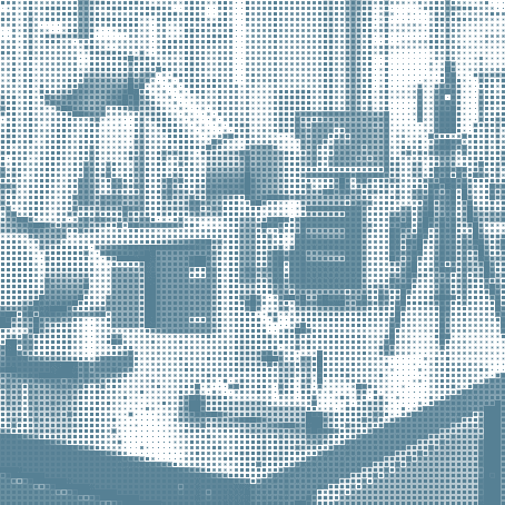 Industrial robot arm probing a compact calibration fixture, with a laser tracker in the background